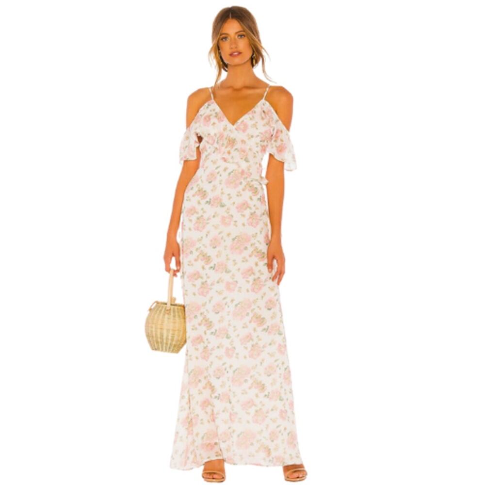 LPA Ruffle Neckline Maxi in Blush Rose Garden NWT Size Small